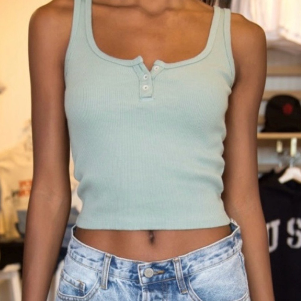 Brandy Melville Dalia Ribbed Buttoned Tank Top in Sage Green